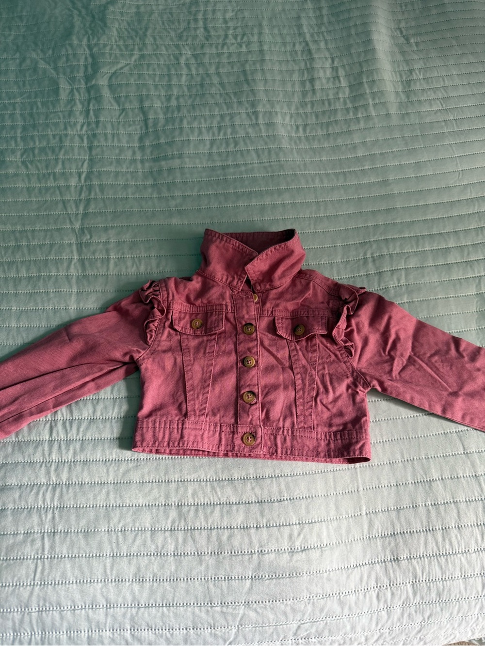 Girls' Pink Ruffle Denim Jacket